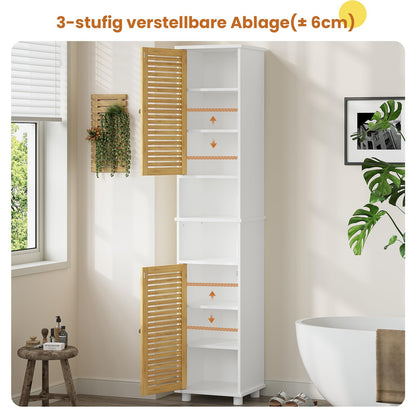 FORABAMB Badezimmer Hochschrank mit Bambustüren, 32 x 30 x 190 cm