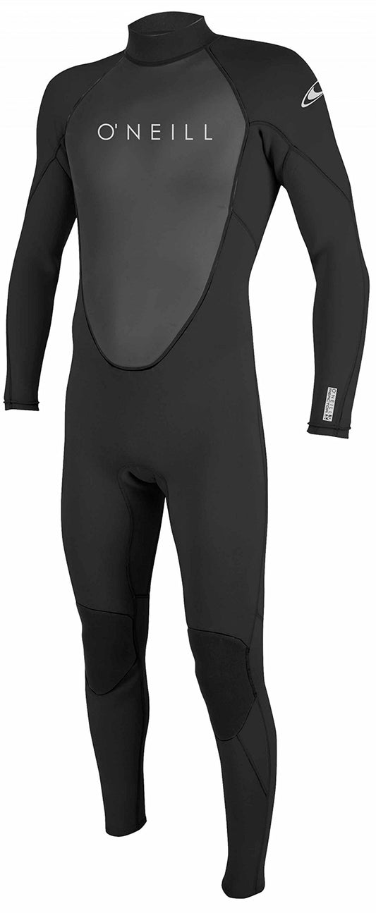 O'Neill Herren Reactor II 3/2mm Back Zip Full Wetsuit. Schwarzer Ganzkörper-Neoprenanzug. Wärmt und schützt beim Wassersport.
