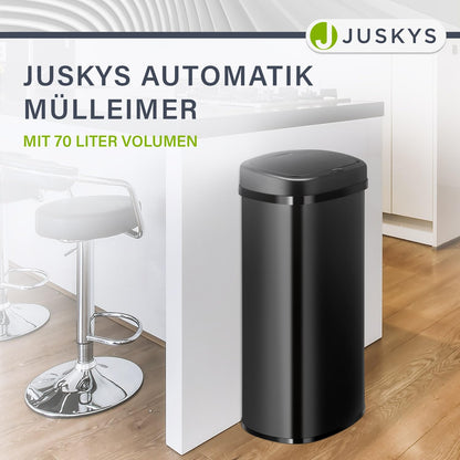 Juskys Bewegungssensor Mülleimer Eckig Schwarz 70L