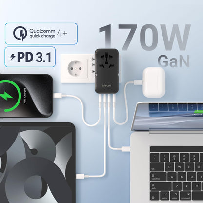 MINIX 170W GaN Reiseadapter Weltweit - 3C1A USB Ports