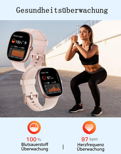 HUAKUA D3 Smartwatch Damen mit Telefonfunktion, 1.85 Zoll, IP68