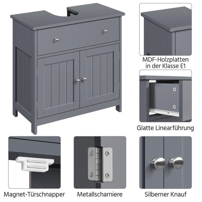 Yaheetech Waschbeckenunterschrank Landhausstil – Dunkelgrau