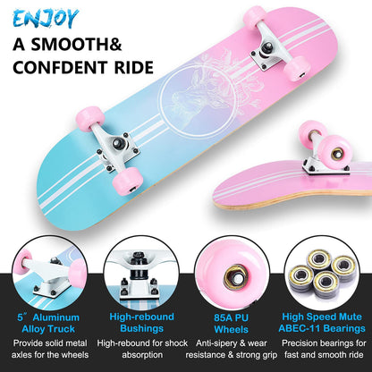 CLYCTIP Skateboard, 8-lagiges Ahornholz-Deck, ABEC-11, 78,9 cm