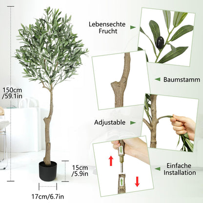 Oc'leaf Olivenbaum Künstlich im Topf Deko – 150cm