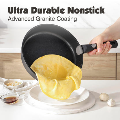 SENSARTE 17-tlg. Antihaft Kochgeschirr Induktion, abnehmbarer Griff - Schwarz