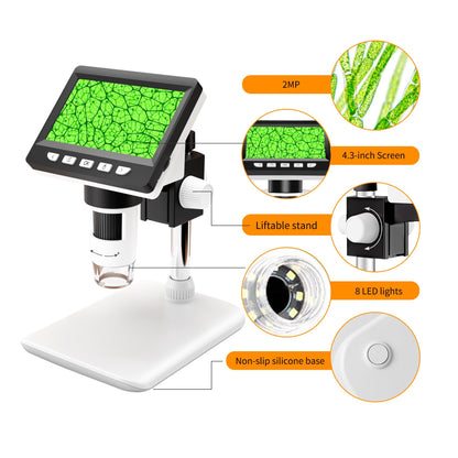 GlobalCrown Digitalmikroskop 37B mit 4,3-Zoll-Display, 1000-fach