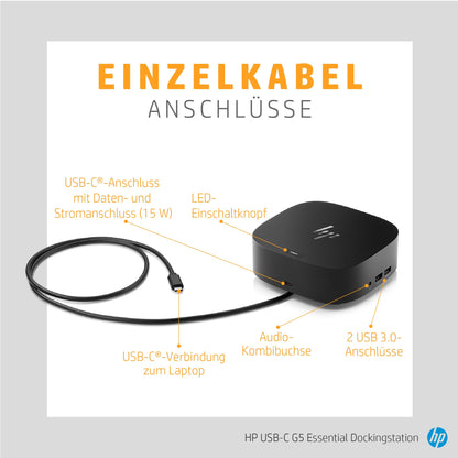 HP USB-C Dockingstation G5 Essential, generalüberholt, Schwarz