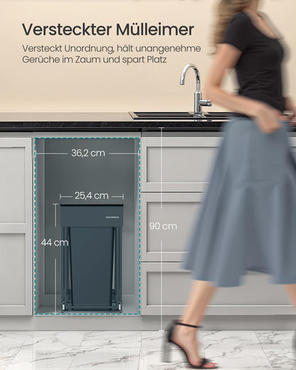 SONGMICS Mülltrennsystem Unterschrank, Abfalleimer 2 x 15 L, grau
