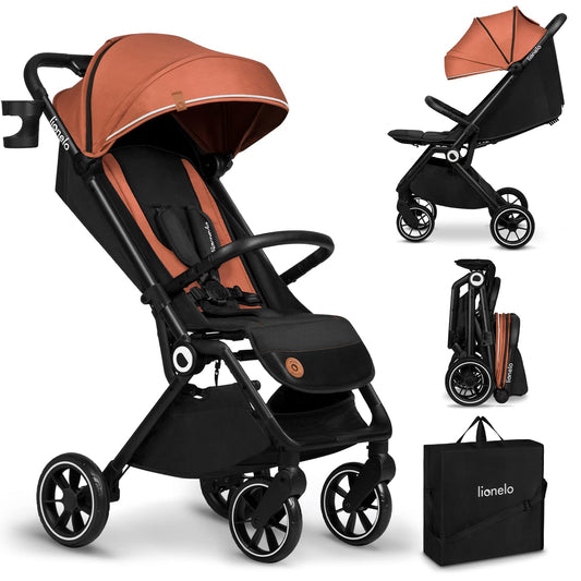 LIONELO Cloe Zusammenklappbarer Kompakt-Kinderwagen - Braun. Dieser braune, kompakte Kinderwagen dient dem Transport von Säuglingen.
