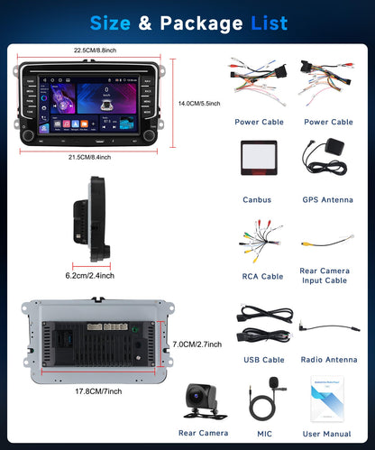 VECHTEL Autoradio Android 7" Touch für VW Golf 5 6 Carplay AA