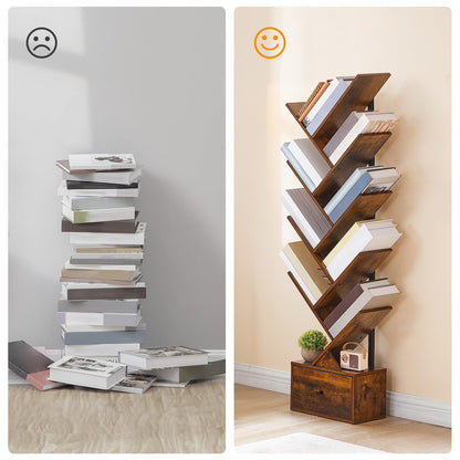 HOOBRO Baumförmiges Bücherregal mit Schublade - Vintagebraun EBF18SJ01G1