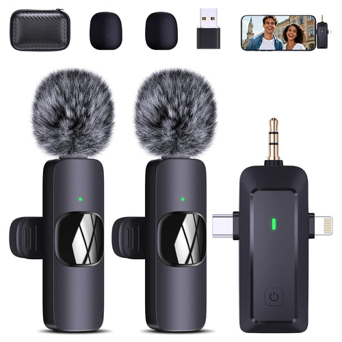 QINOJA K30 Wireless Lavalier Mikrofon mit 4-in-1 Empfänger, kompaktes Ansteckmikrofon für Handy, Kamera und Computer