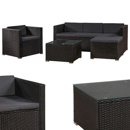 Juskys Garten Lounge Punta Cana L 4-5 Personen – Schwarz/Grau: L-förmige Sitzgruppe in Schwarz/Grau für 4-5 Personen zur Gartennutzung.