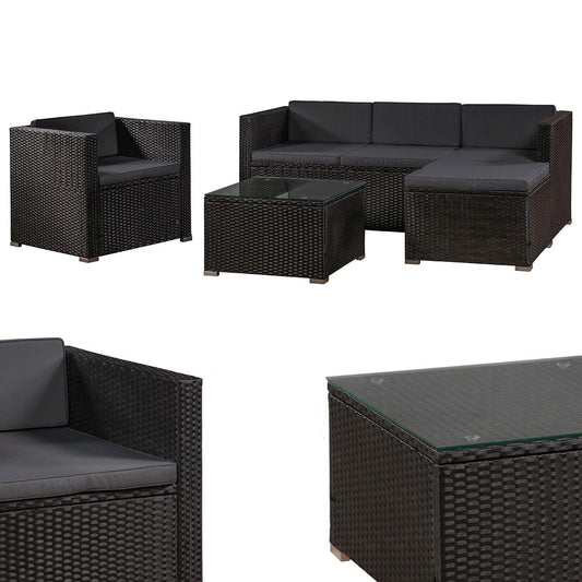 Juskys Garten Lounge Punta Cana L 4-5 Personen – Schwarz/Grau: L-förmige Sitzgruppe in Schwarz/Grau für 4-5 Personen zur Gartennutzung.