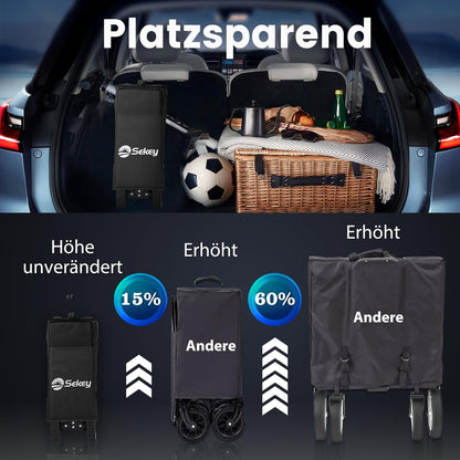 Sekey XXL Plus Bollerwagen Faltbar – 200L/200KG Tiefschwarz