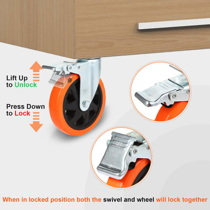 WEIBIDA Schwerlastrollen 150mm, 4er Set mit Bremse, PU 1000kg