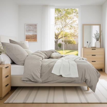 Duvetnova Bettwäsche 200x220 cm Baumwolle Leinen-Optik, 3-teilig
