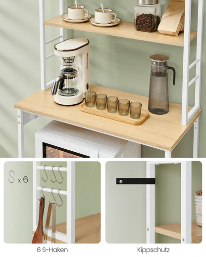 VASAGLE KKS119Y02 Küchenregal - mit Steckdosen, Goldeiche-Wolkenweiss