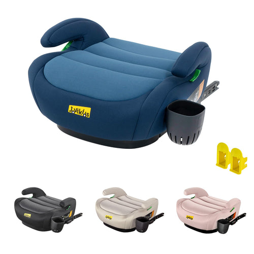 Jovikids Sitzerhöhung mit Isofix, ECE R129, Gruppe 2/3, blau, Stoffbezug und Becherhalter