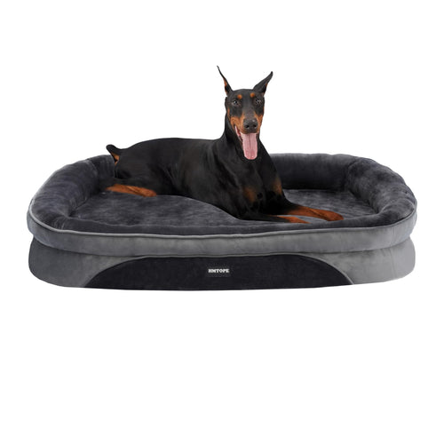 HMTOPE Orthopädisches Hundebett für grosse Hunde – 122x90cm, Dunkelgrau. Rechteckig, dunkelgrau, bietet Gelenk- und Druckentlastung.