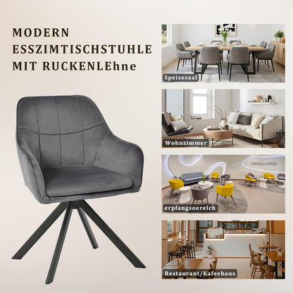 Goeurvant Esszimmerstühle drehbar 2er Set Samt Grau mit Armlehnen