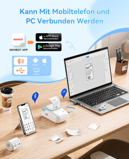 NIIMBOT B1 Etikettendrucker Bluetooth mit 3 Etikettenrollen, Blau