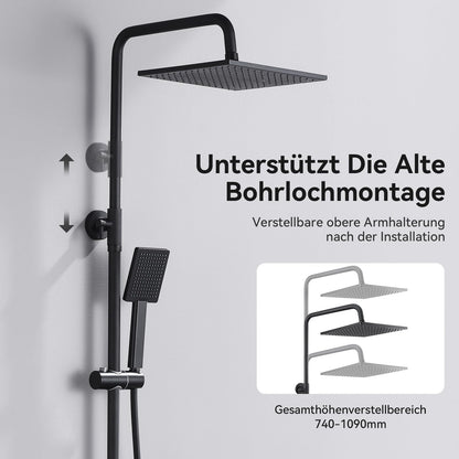 Auralum Regendusche Duschsystem 25x25cm - Schwarz, ohne Armatur