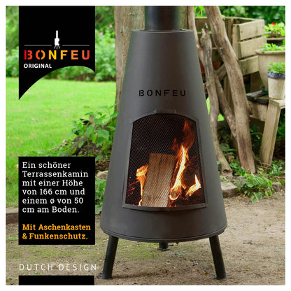 BonFeu BonPyra Terrassenofen Schwarz – Feuerstelle mit Funkenschutz