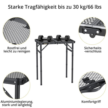 Anbte Campingtisch klappbar, 58x40 cm, höhenverstellbar, schwarz