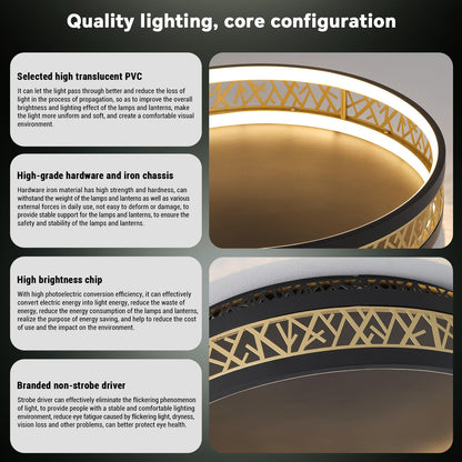 Yuanfenghua LED Deckenleuchte Rund Dimmbar Schwarz Ø50cm