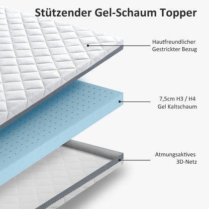 BedStory Gel Topper Matratzentopper - 180x200cm H3/H4