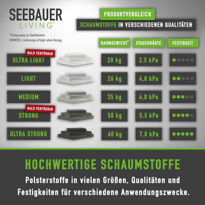 SEEBAUER living Schaumstoff RG 60/70 Polsterplatte - 160x40x5 cm
