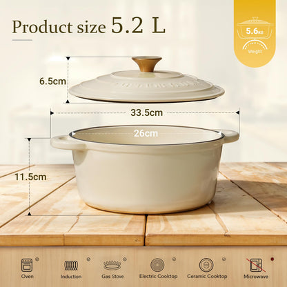 Overmont Emaille Gusseisen Bräter Schmortopf - 26cm Weiss Backofen