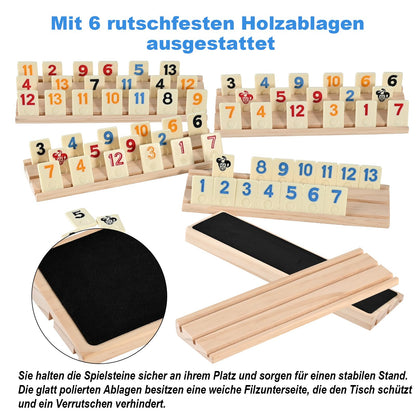 Wooderma Rummy Holzspiel – Set mit 160 Spielsteinen & 6 Holzhaltern