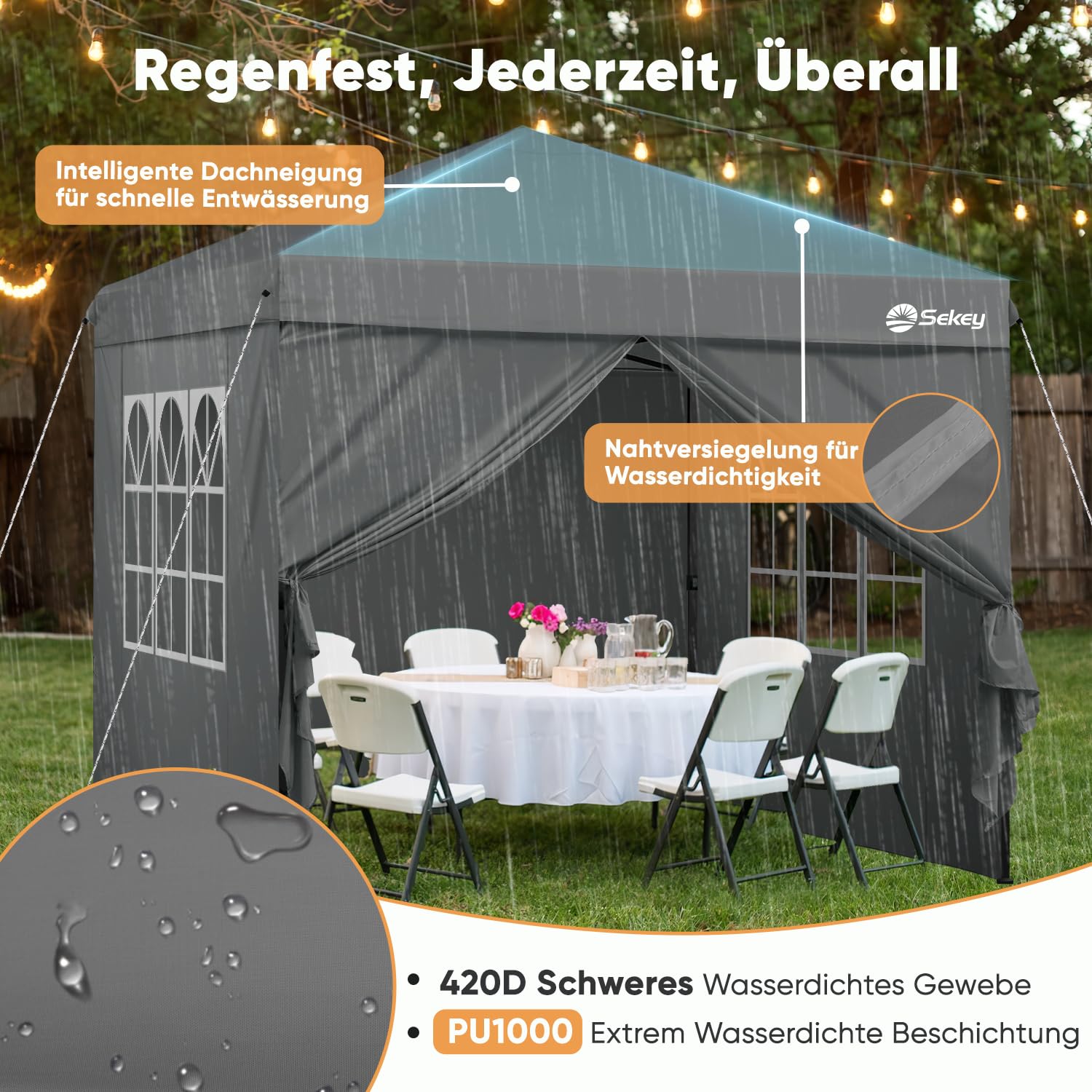 sekey zelt Faltpavillon 3x3m – Blitzschneller Aufbau, Wasserdicht, UPF 50+ – pandaloo.ch