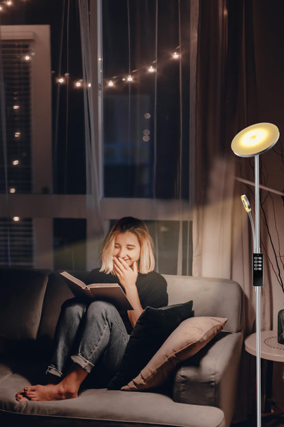 Modlicht LED Stehleuchte Grau Dimmbar – 35W Leselampe Wohnzimmer