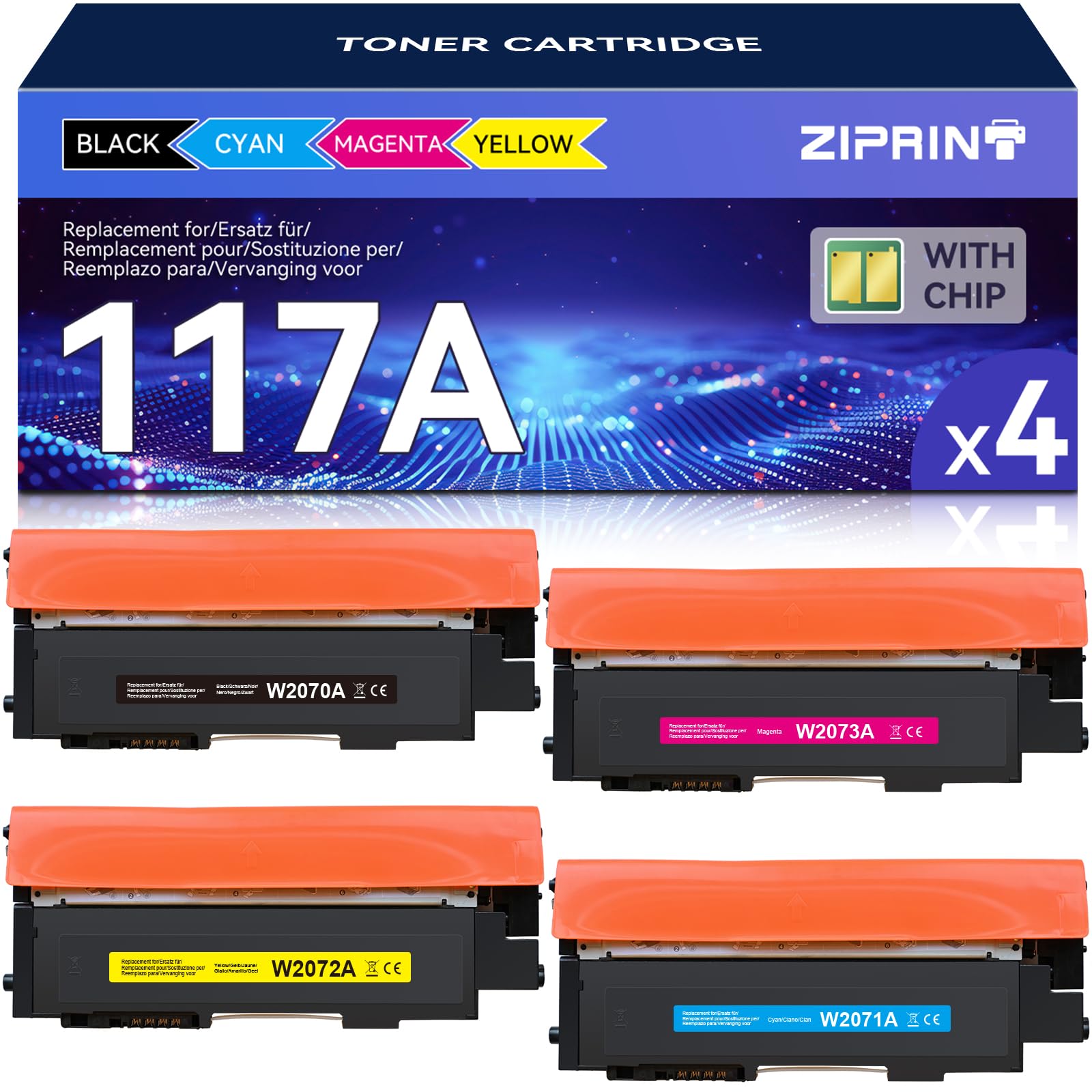 ZIPRINT 117A Toner Set kompatibel für HP Color Laser MFP, 4er-Pack in Schwarz, Cyan, Gelb und Magenta
