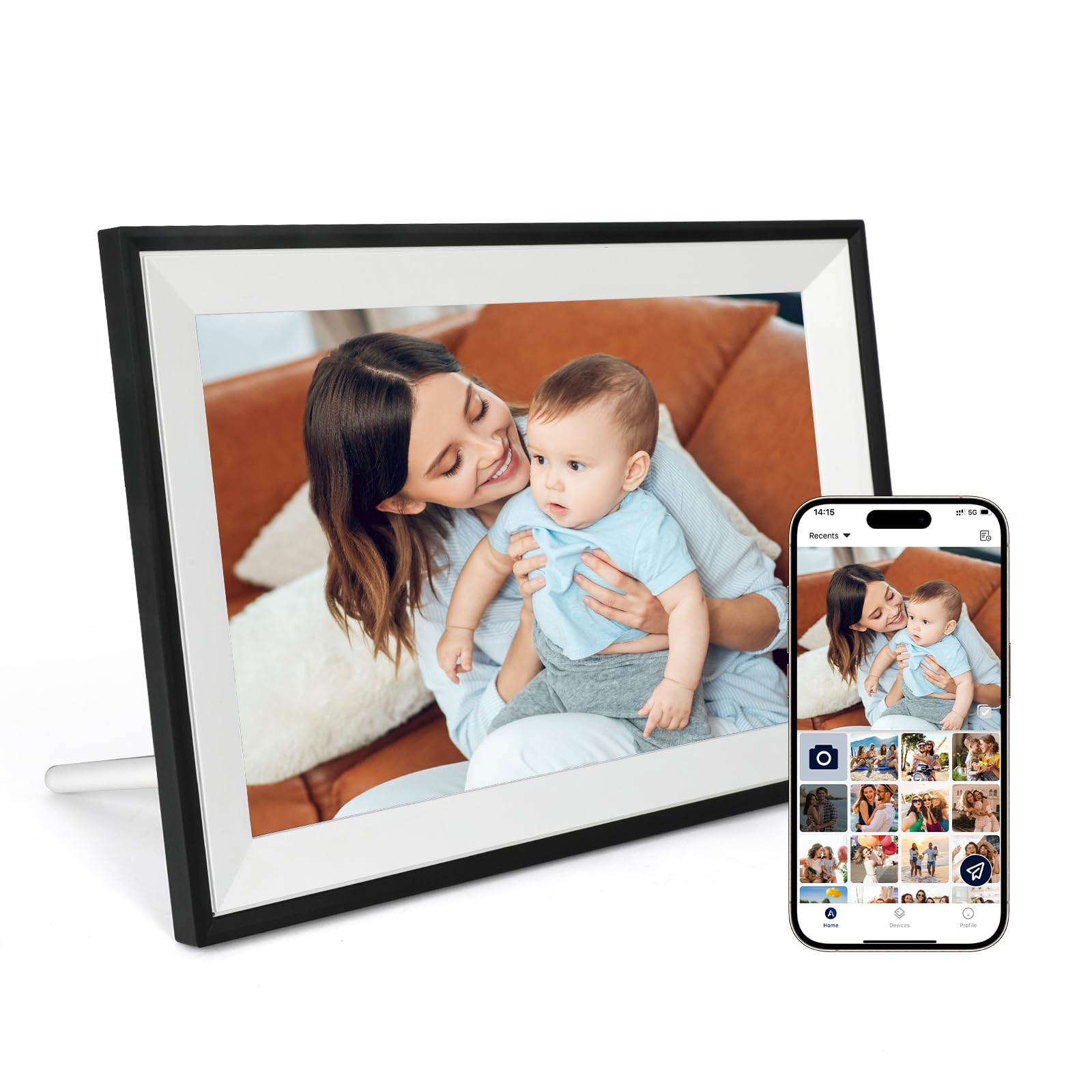 AEEZO Digitaler Bilderrahmen 10,1 Zoll IPS Touchscreen 32 GB WiFi in Weiss zur Anzeige von Fotos und Videos