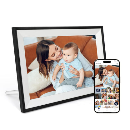AEEZO Digitaler Bilderrahmen 10,1 Zoll IPS Touchscreen 32 GB WiFi in Weiss zur Anzeige von Fotos und Videos
