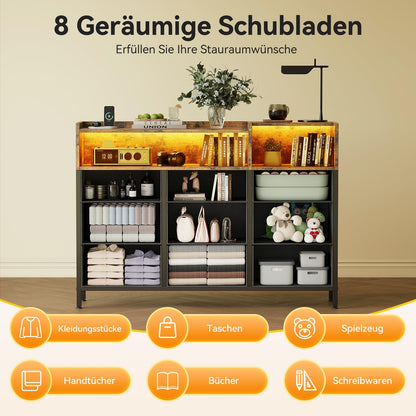 ODK Kommode mit Steckdosen, USB & LED – 9 Stoffschubladen