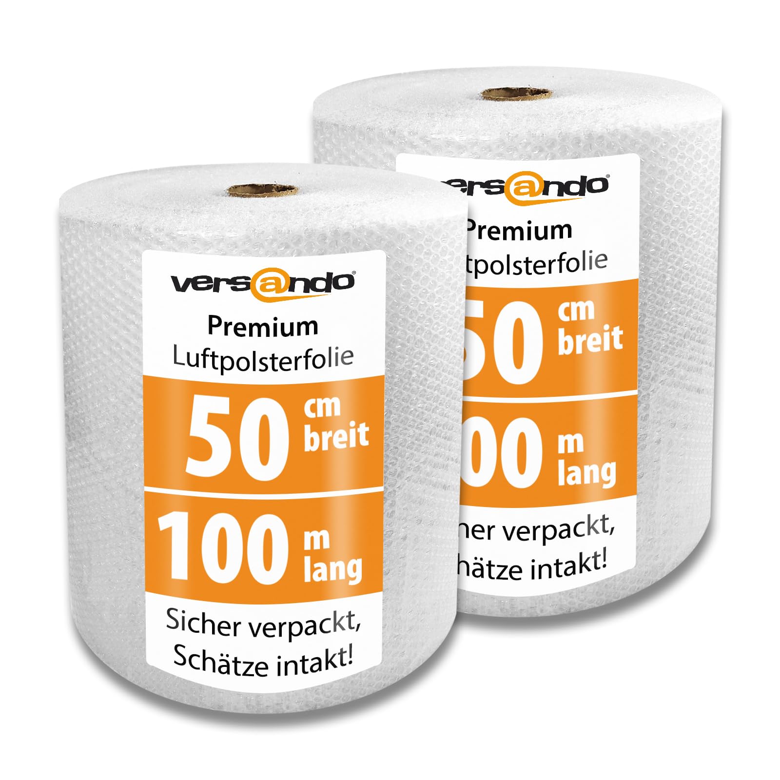 versando Luftpolsterfolie 2 Rollen je 100 m x 50 cm Noppenfolie, Folienrollen mit Noppen für Versand und Umzug