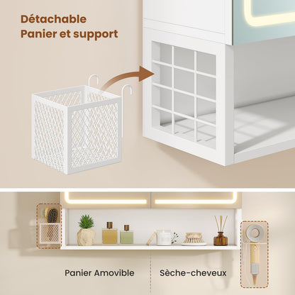 FORABAMB Spiegelschrank mit LED-Beleuchtung, 50 x 16 x 60 cm, weiss