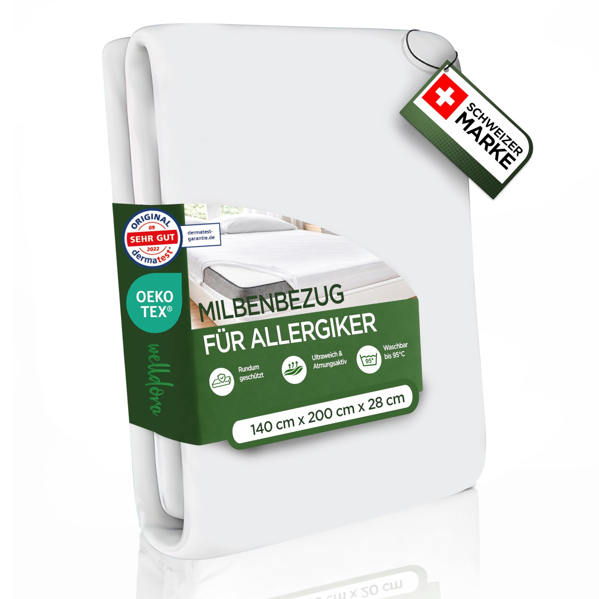 Welldora Milbenbezug Matratze 140x200x28 cm – Allergiker Encasing mit SecureZip Reissverschluss