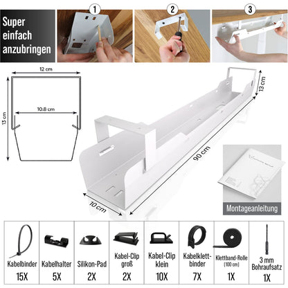 Ultimate Setup® Kabelwanne Schreibtisch – Kabelmanagement Weiss