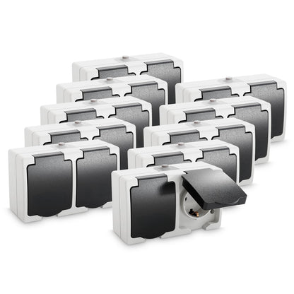 greate 10er Feuchtraum Doppelsteckdose Aufputz IP44