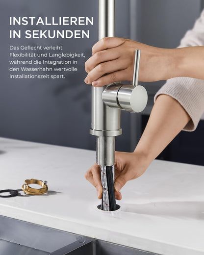 FORIOUS Küchenarmatur L-förmig Ausziehbar Edelstahl mit Brause