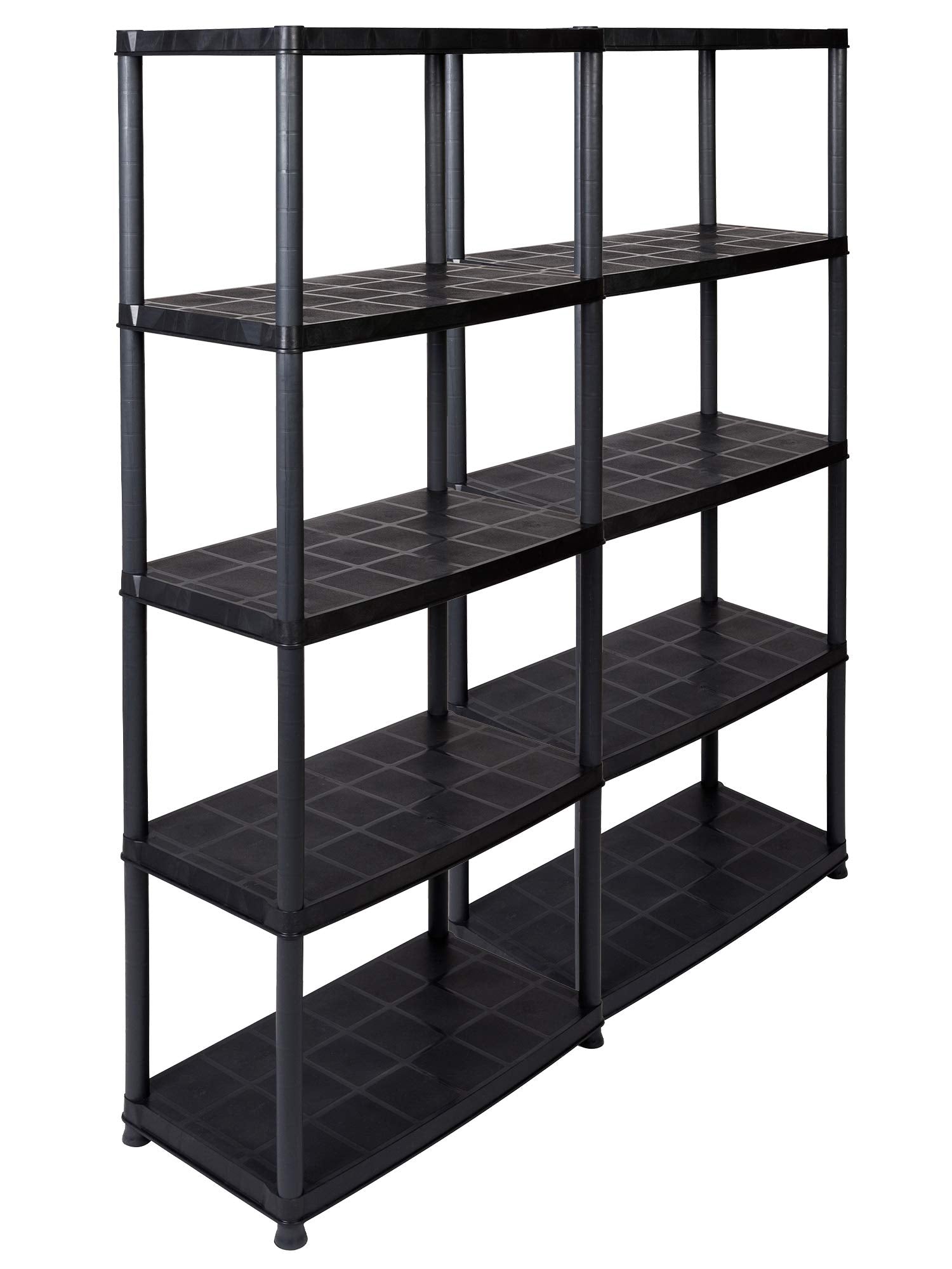 Kreher Spar-Set 2x Kunststoffregal Kellerregal Schwarz – 150 kg: Schwarzes, rechteckiges Kunststoffregal für Kellerlagerung.