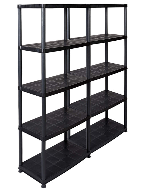 Kreher Spar-Set 2x Kunststoffregal Kellerregal Schwarz – 150 kg: Schwarzes, rechteckiges Kunststoffregal für Kellerlagerung.