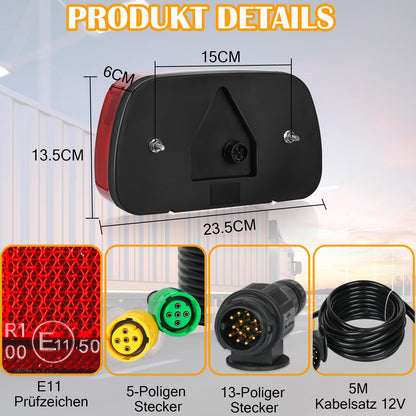 Warmfay Anhänger Rückleuchten Set 12V, 13-polig, 5m Kabel, E11