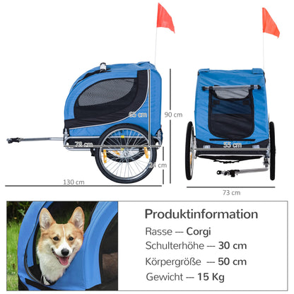 PawHut Hunde Fahrradanhänger Transporter - Blau-Schwarz